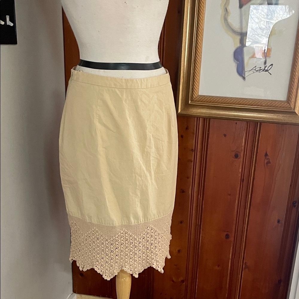 Banana Republic Cream Midi Skirt with Crochet Hem